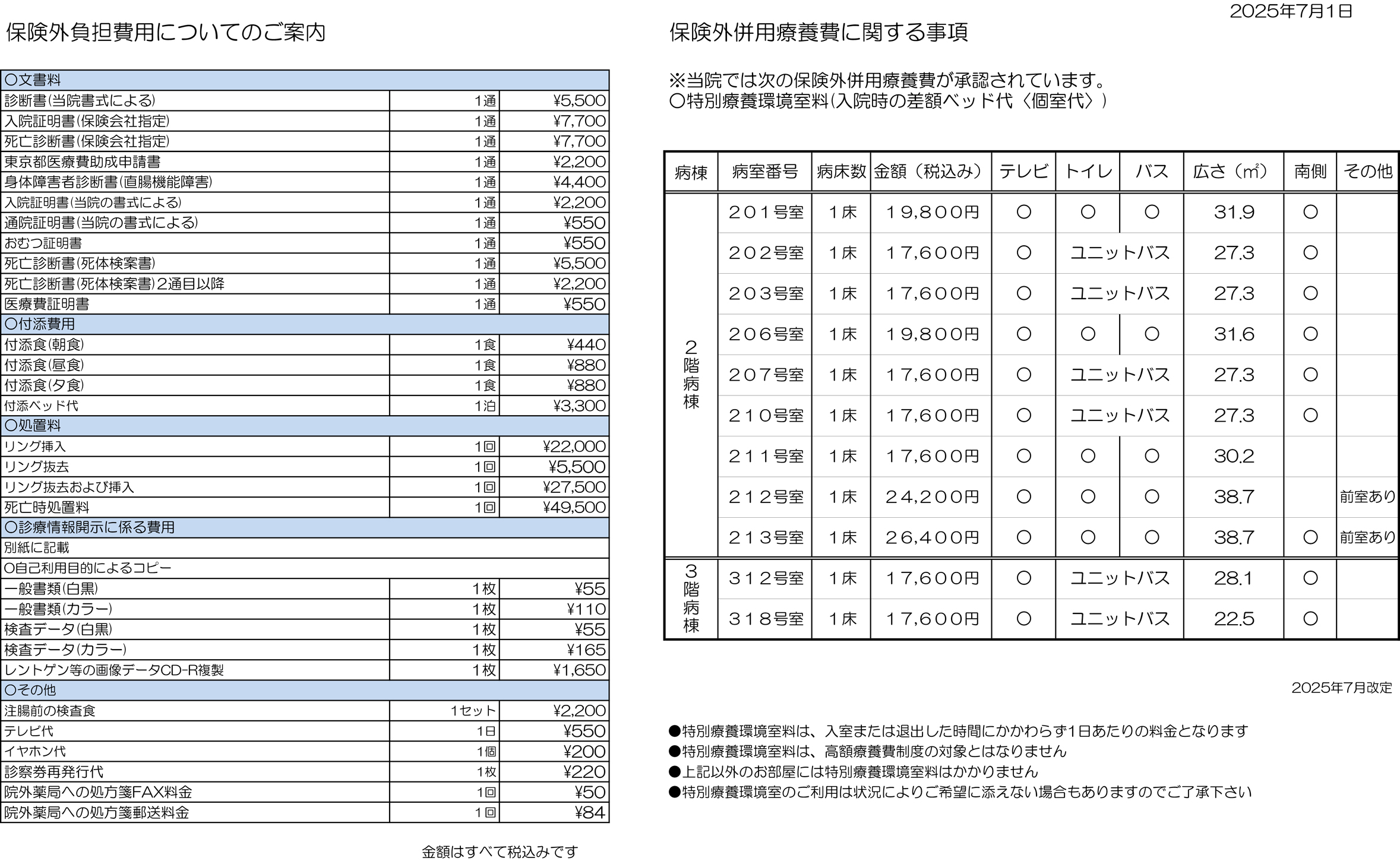 保険外負担に関する事項（文書料 等）